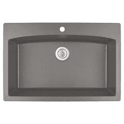 QT-712 Quartz Top Mount Extra Large Single Bowl Kitchen Sink, 33" x 22" x 9", Concrete