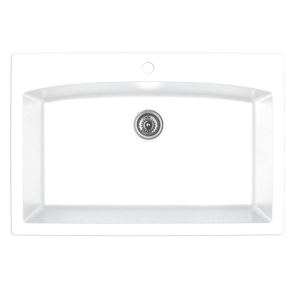 QT-712 Quartz Top Mount Extra Large Single Bowl Kitchen Sink, 33" x 22" x 9", White