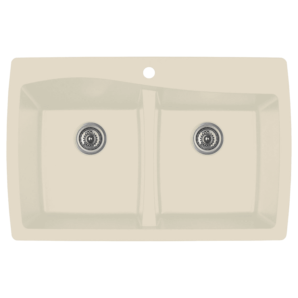 QT-720 Quartz Top Mount Double Equal Bowl Kitchen Sink, 34" x 22" x 9", Bisque