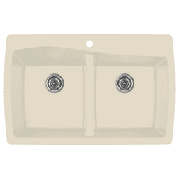 QT-720 Quartz Top Mount Double Equal Bowl Kitchen Sink, 34" x 22" x 9", Bisque