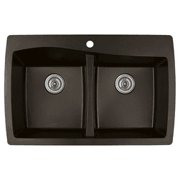 QT-720 Quartz Top Mount Double Equal Bowl Kitchen Sink, 34" x 22" x 9", Brown