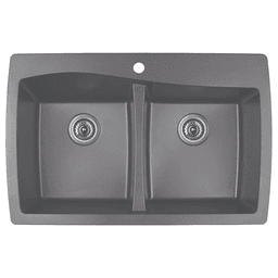 QT-720 Quartz Top Mount Double Equal Bowl Kitchen Sink, 34" x 22" x 9", Gray