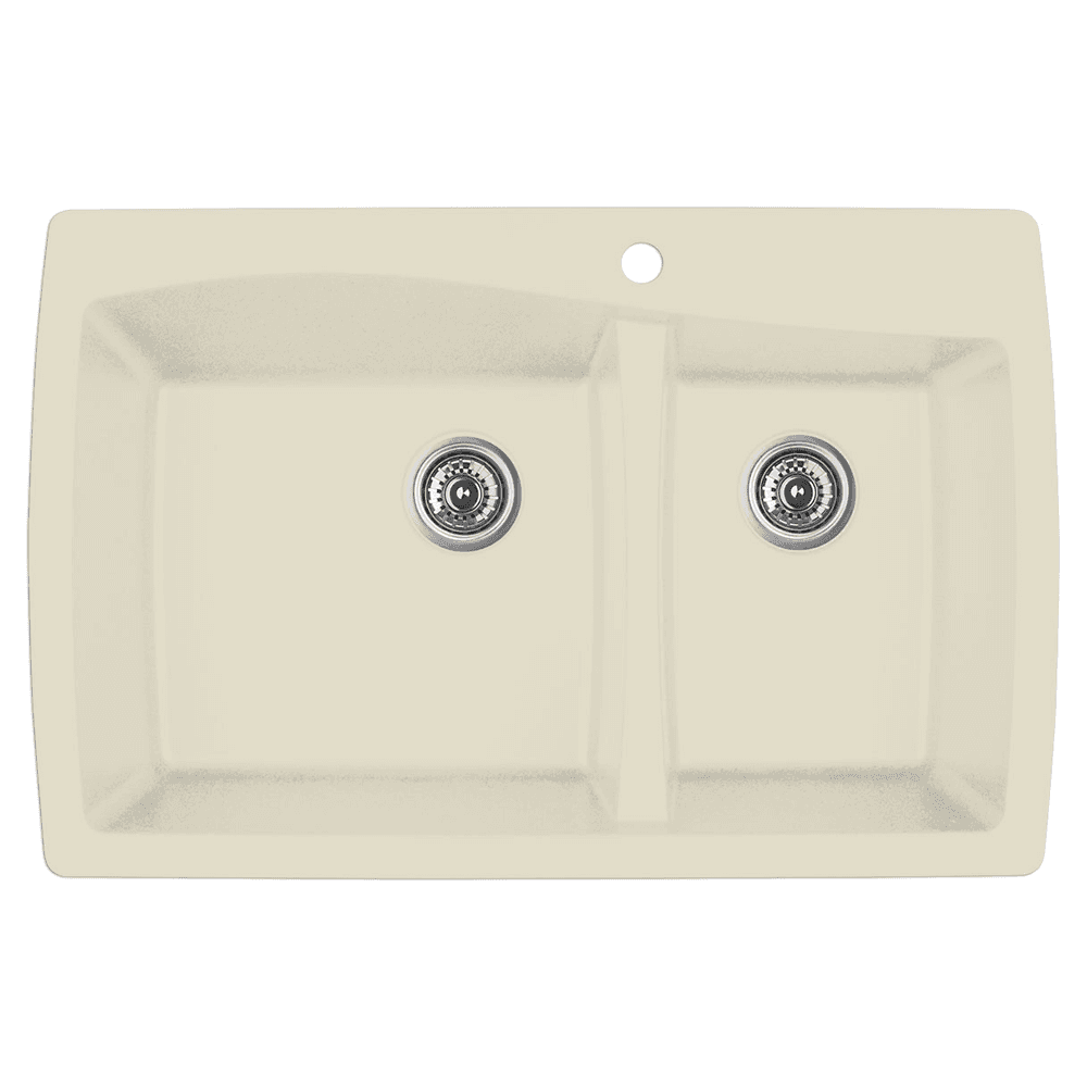 QT-721 Quartz Top Mount Large/Small Bowl Kitchen Sink, 34" x 22" x 9", Bisque