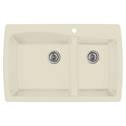 QT-721 Quartz Top Mount Large/Small Bowl Kitchen Sink, 34" x 22" x 9", Bisque