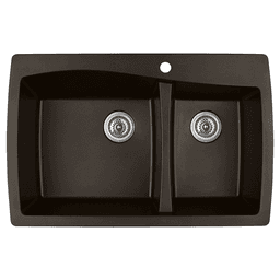 QT-721 Quartz Top Mount Large/Small Bowl Kitchen Sink, 34" x 22" x 9", Brown