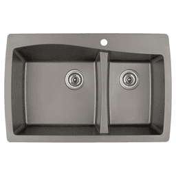 QT-721 Quartz Top Mount Large/Small Bowl Kitchen Sink, 34" x 22" x 9", Concrete