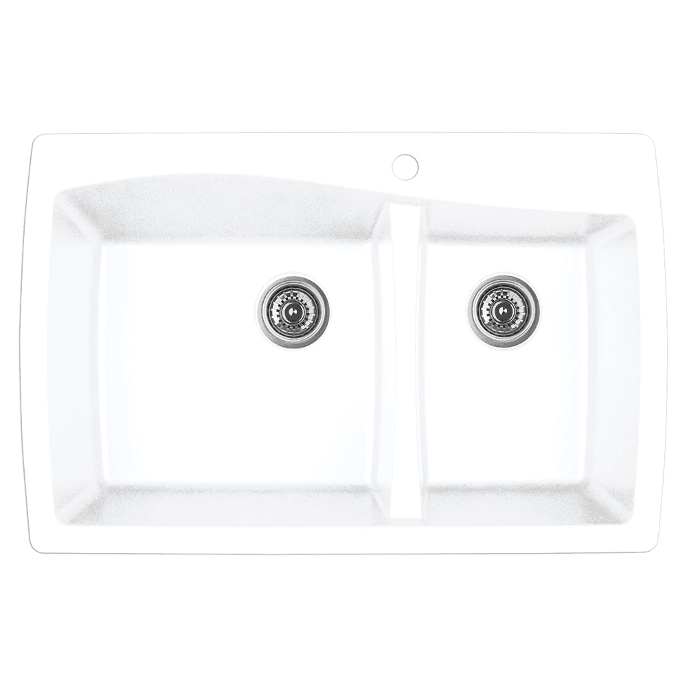 QT-721 Quartz Top Mount Large/Small Bowl Kitchen Sink, 34" x 22" x 9", White
