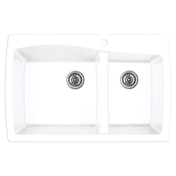 QT-721 Quartz Top Mount Large/Small Bowl Kitchen Sink, 34" x 22" x 9", White