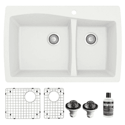 QT-721 Quartz Top Mount/Drop-In Large/Small Bowl Kitchen Sink Kit, 34" x 22" x 9", White