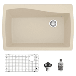 QT-722 Quartz Top Mount/Drop-In Large Single Bowl Kitchen Sink Kit, 34" x 22" x 9", Bisque