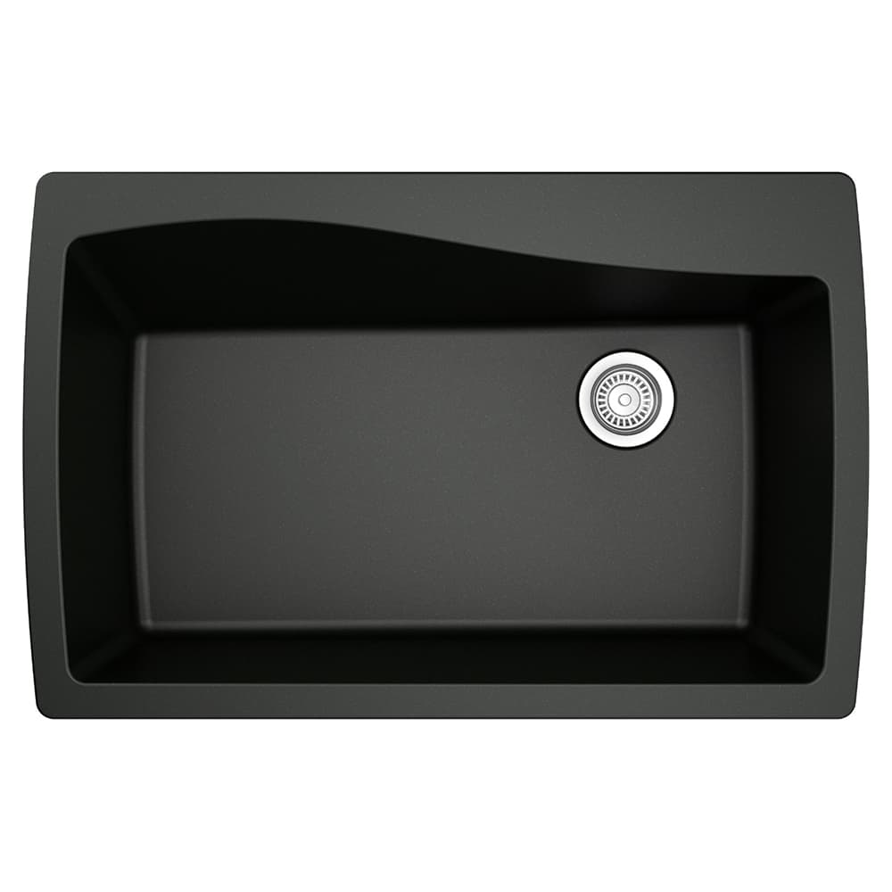 QT-722 Quartz Undermount Extra Large Single Bowl Kitchen Sink, 34" x 22" x 9", Black