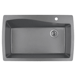 QT-722 Quartz Under Mount Extra Large Single Bowl Kitchen Sink, 34" x 22" x 9", Gray
