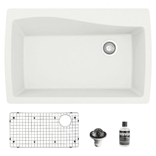 QT-722 Quartz Top Mount/Drop-In Large Single Bowl Kitchen Sink Kit, 34" x 22" x 9", White