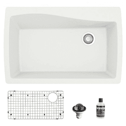 QT-722 Quartz Top Mount/Drop-In Large Single Bowl Kitchen Sink Kit, 34" x 22" x 9", White