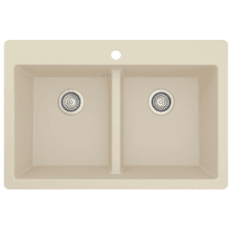 QT-810 Quartz Top Mount Double Equal Bowl Kitchen Sink, 33" x 22" x 9", Bisque