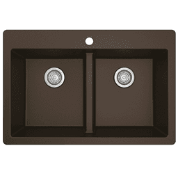QT-810 Quartz Top Mount Double Equal Bowl Kitchen Sink, 33" x 22" x 9", Brown