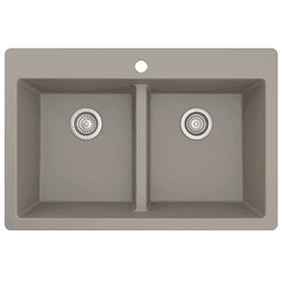 QT-810 Quartz Top Mount Double Equal Bowl Kitchen Sink, 33" x 22" x 9", Concrete