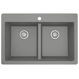 QT-810 Quartz Top Mount Double Equal Bowl Kitchen Sink, 33" x 22" x 9", Gray