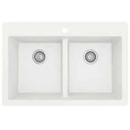 QT-810 Quartz Top Mount Double Equal Bowl Kitchen Sink, 33" x 22" x 9", White