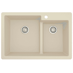 QT-811 Quartz Top Mount Large/Small Bowl Kitchen Sink, 33" x 22" x 9", Bisque