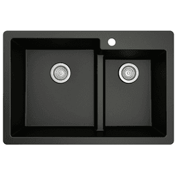 QT-811 Quartz Top Mount Large/Small Bowl Kitchen Sink, 33" x 22" x 9", Black