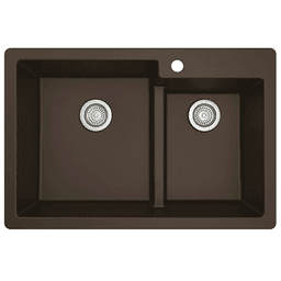 QT-811 Quartz Top Mount Large/Small Bowl Kitchen Sink, 33" x 22" x 9", Brown