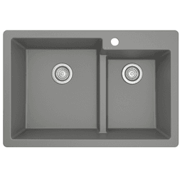 QT-811 Quartz Top Mount Large/Small Bowl Kitchen Sink, 33" x 22" x 9", Gray