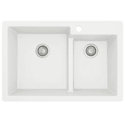QT-811 Quartz Top Mount Large/Small Bowl Kitchen Sink, 33" x 22" x 9", White