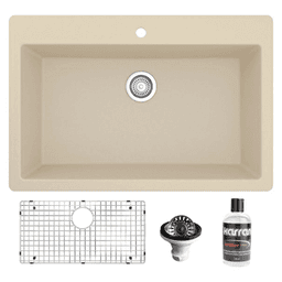 QT-812 Quartz Top Mount/Drop-In Large Single Bowl Kitchen Sink Kit, 33" x 22" x 9", Bisque