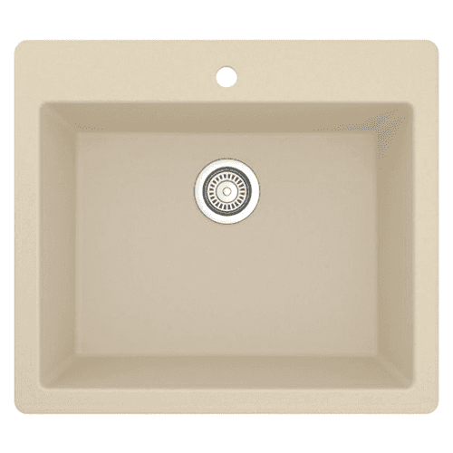 QT-820 Quartz Top Mount/Drop-In Single Bowl Kitchen Sink, 25" x 22" x 9", Bisque