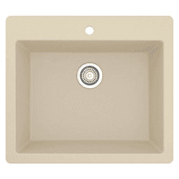 QT-820 Quartz Top Mount/Drop-In Single Bowl Kitchen Sink, 25" x 22" x 9", Bisque
