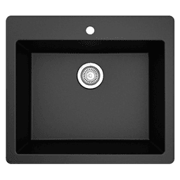 QT-820 Quartz Top Mount/Drop-In Single Bowl Kitchen Sink, 25" x 22" x 9", Black