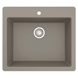 QT-820 Quartz Top Mount/Drop-In Single Bowl Kitchen Sink, 25" x 22" x 9", Concrete