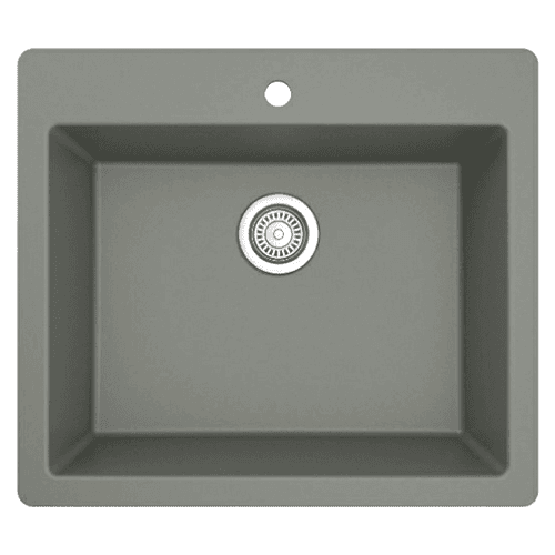 QT-820 Quartz Top Mount/Drop-In Single Bowl Kitchen Sink, 25" x 22" x 9", Gray