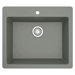 QT-820 Quartz Top Mount/Drop-In Single Bowl Kitchen Sink, 25" x 22" x 9", Gray