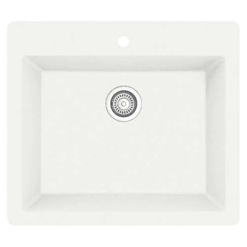 QT-820 Quartz Top Mount/Drop-In Single Bowl Kitchen Sink, 25" x 22" x 9", White