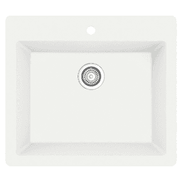QT-820 Quartz Top Mount/Drop-In Single Bowl Kitchen Sink, 25" x 22" x 9", White
