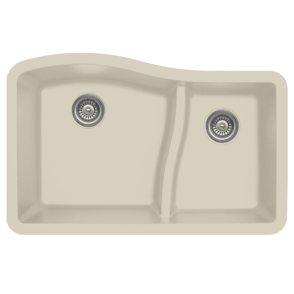 QU-630 Quartz Under Mount Large/Small Bowl Kitchen Sink, 32" x 21" x 10", Bisque