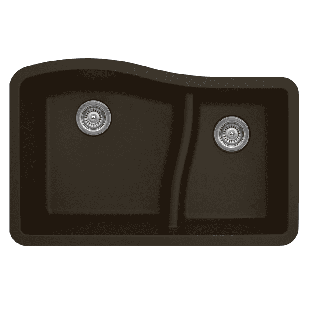 QU-630 Quartz Under Mount Large/Small Bowl Kitchen Sink, 32" x 21" x 10", Brown