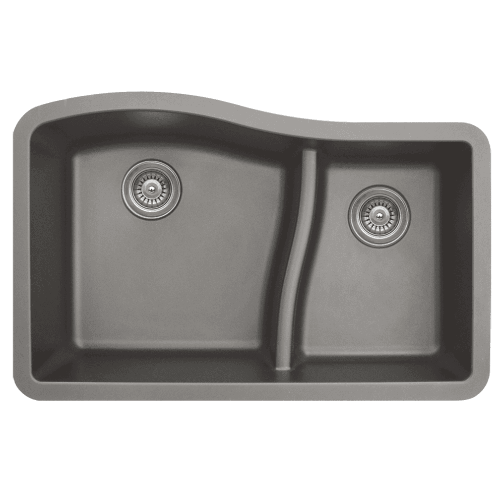 QU-630 Quartz Under Mount Large/Small Bowl Kitchen Sink, 32" x 21" x 10", Concrete