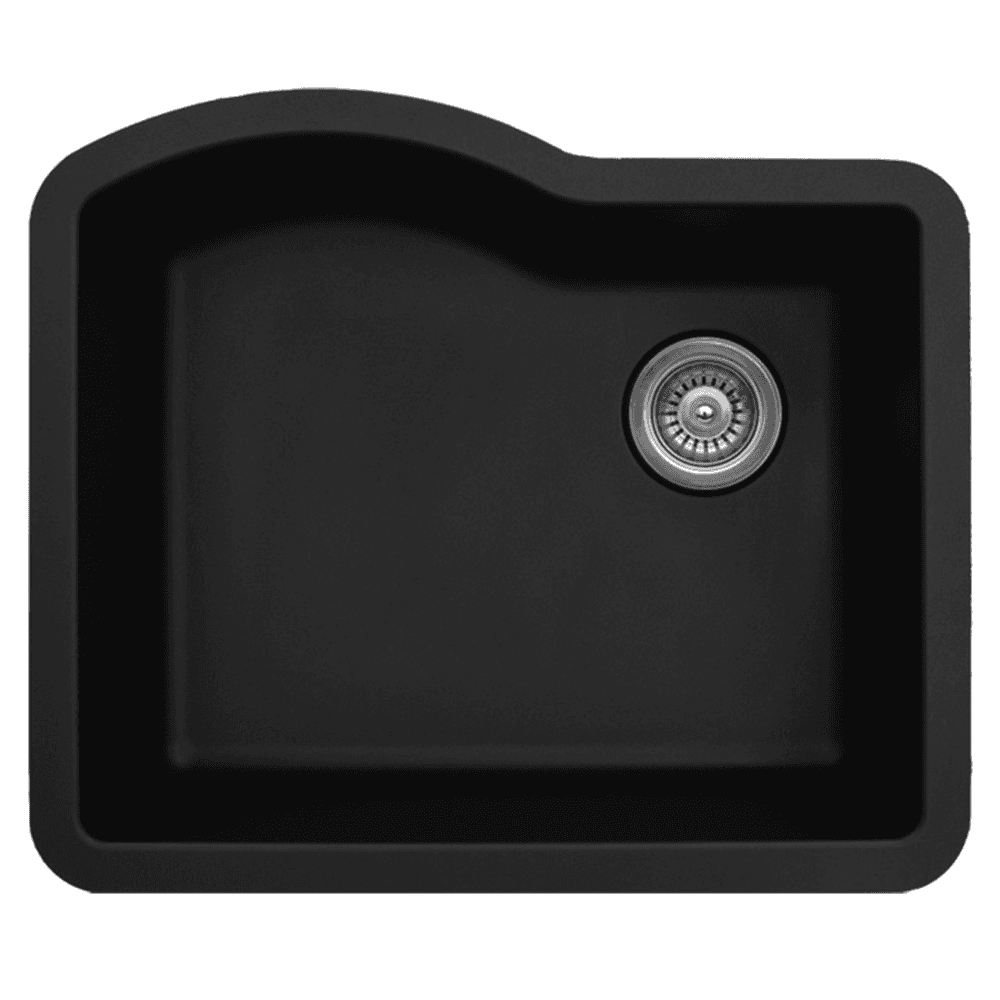 QU-671 Quartz Under Mount Single Bowl Kitchen Sink, 24" x 21" x 9", Black
