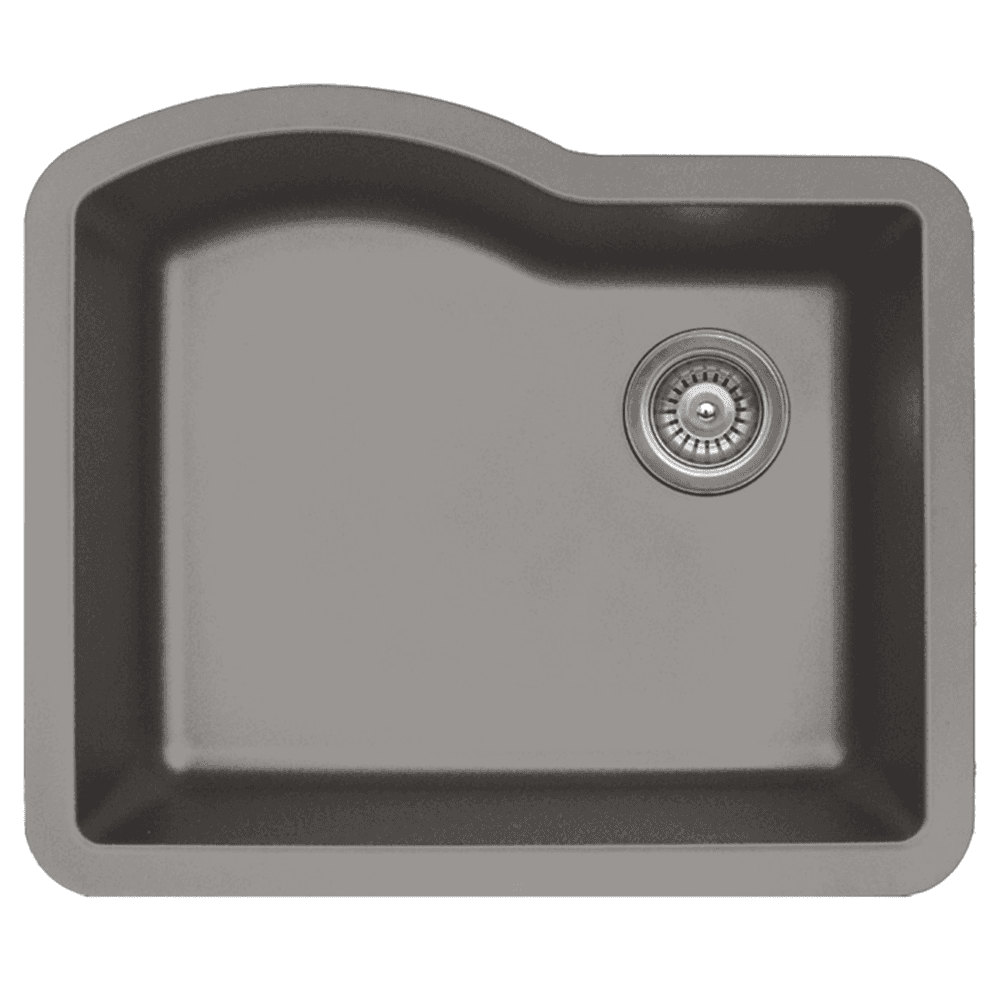 QU-671 Quartz Under Mount Single Bowl Kitchen Sink, 24" x 21" x 9", Concrete