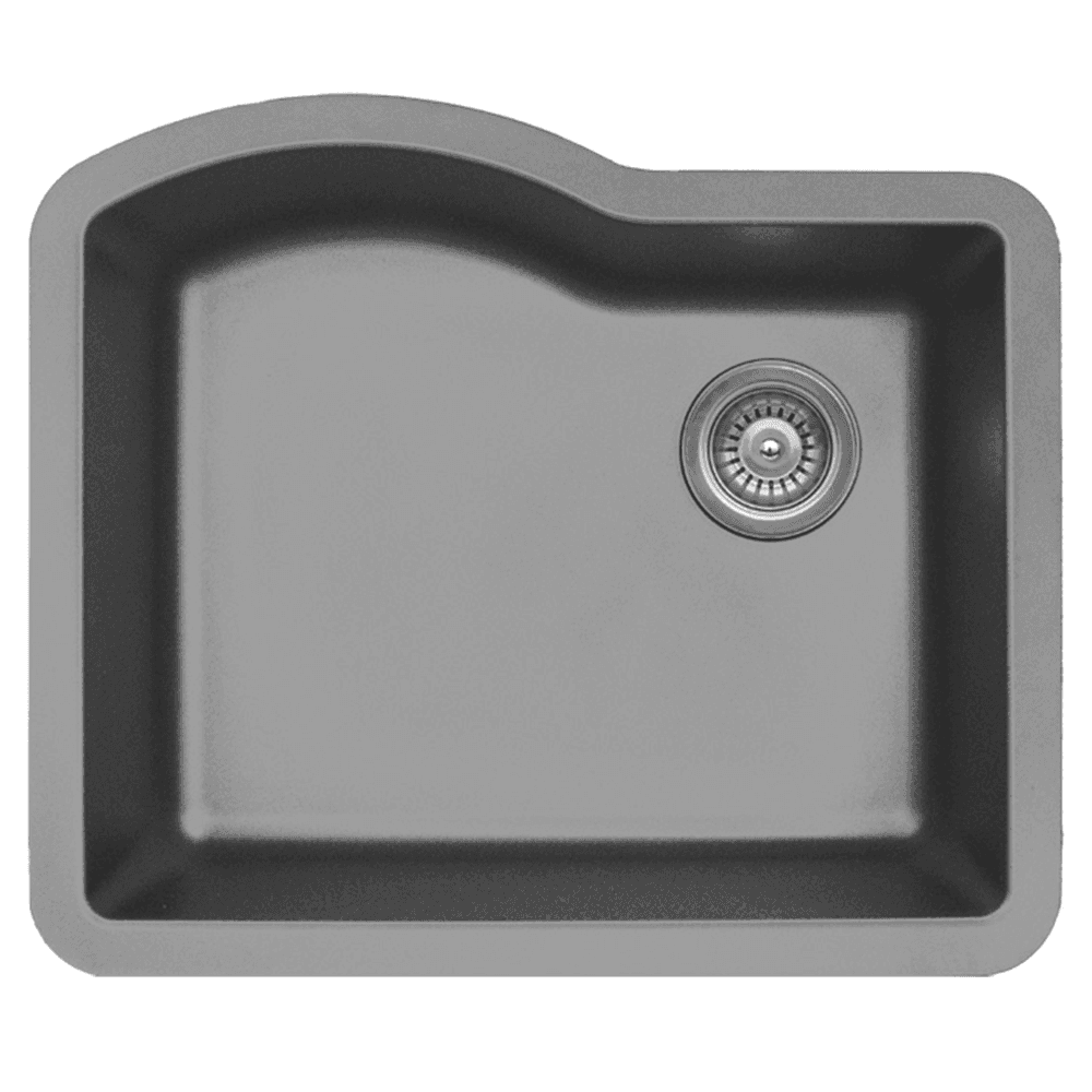 QU-671 Quartz Under Mount Single Bowl Kitchen Sink, 24" x 21" x 9", Gray
