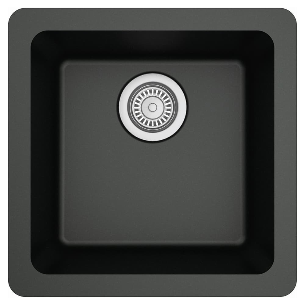 QU-690 Quartz Undermount Single Bowl Bar/Prep Sink, 16-5/8" x 16-5/8" x 8-1/4", Black