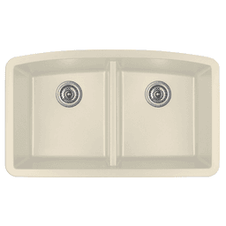 QU-710 Quartz Under Mount Double Equal Bowl Kitchen Sink, 32-1/2" x 19-1/2" x 9", Bisque