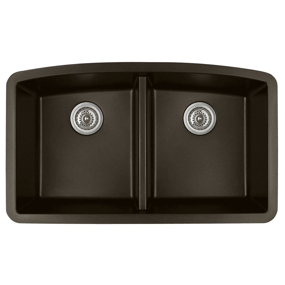 QU-710 Quartz Under Mount Double Equal Bowl Kitchen Sink, 32-1/2" x 19-1/2" x 9", Brown