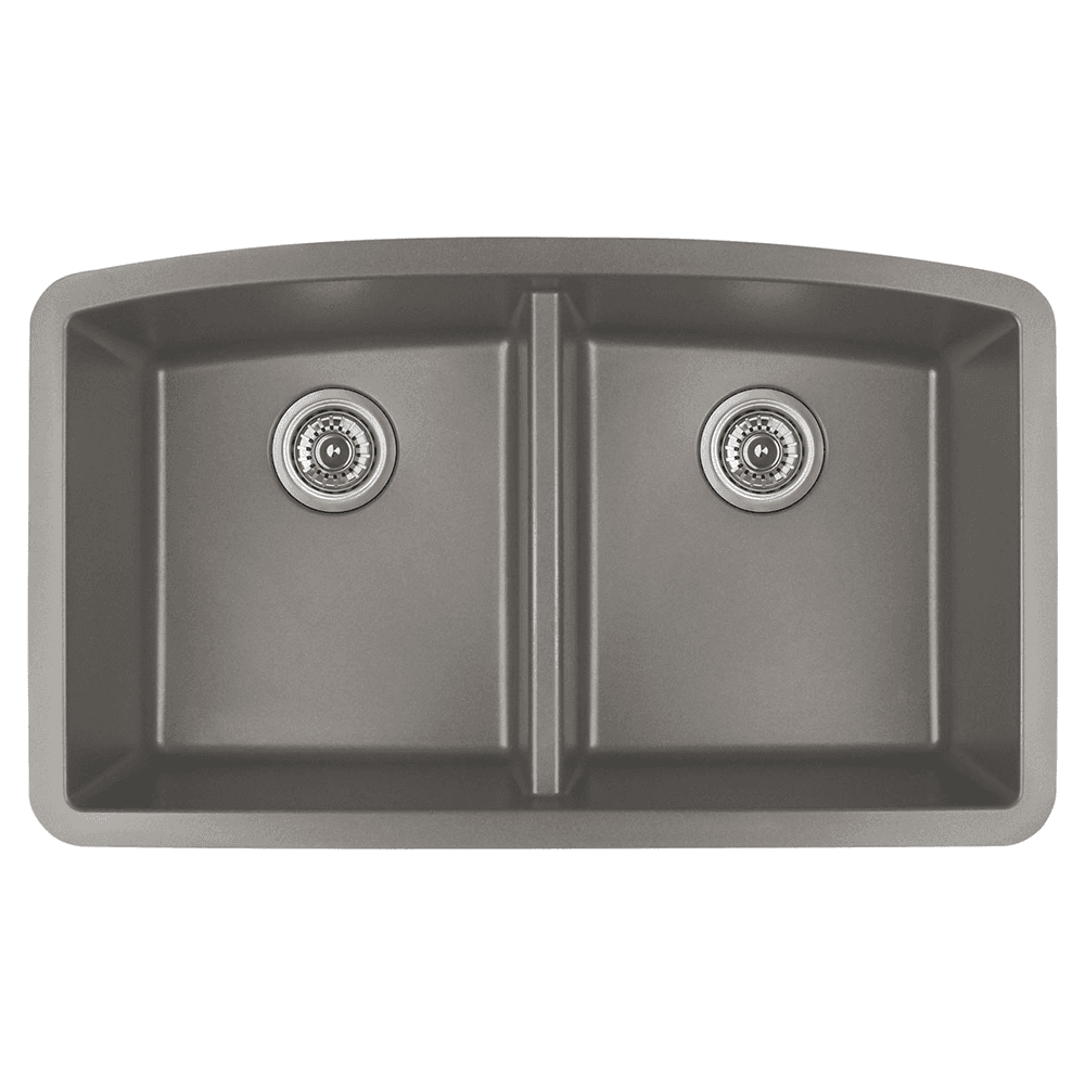QU-710 Quartz Under Mount Double Equal Bowl Kitchen Sink, 32-1/2" x 19-1/2" x 9", Concrete