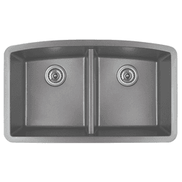 QU-710 Quartz Under Mount Double Equal Bowl Kitchen Sink, 32-1/2" x 19-1/2" x 9", Gray