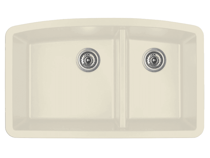 QU-711 Quartz Under Mount Large/Small Bowl Kitchen Sink, 32-1/2" x 19-1/2" x 9", Bisque