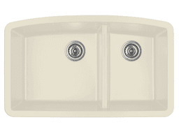 QU-711 Quartz Under Mount Large/Small Bowl Kitchen Sink, 32-1/2" x 19-1/2" x 9", Bisque